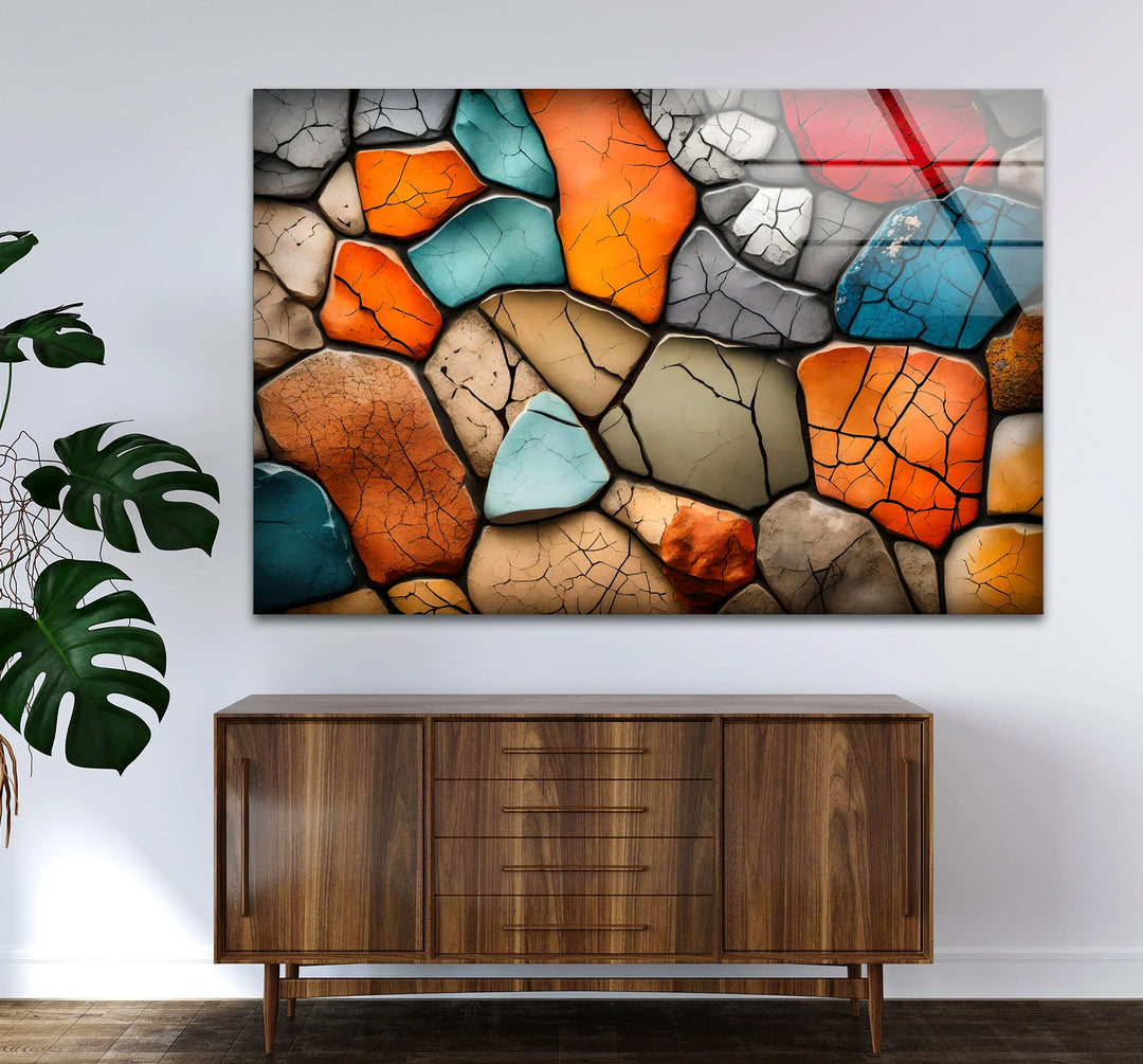 Colorful Stone Mosaic Wall Art – Cracked Texture Abstract Glass Print - MyPhotoStation