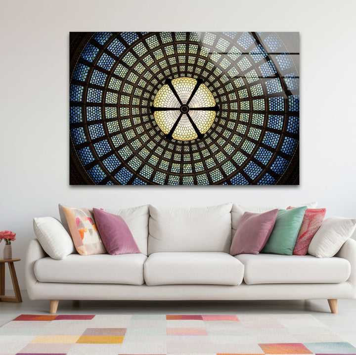 Radiant Dome Buntglas-Wandkunst – Elegantes kreisförmiges Deckendesign 