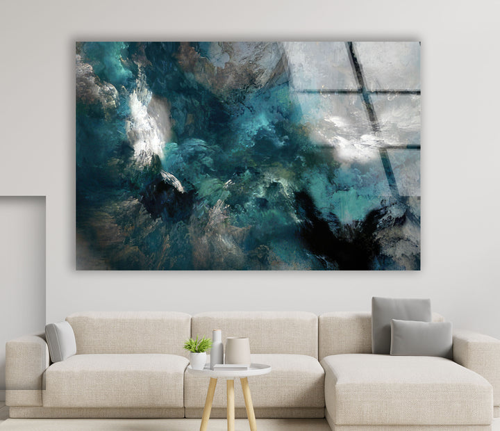 Ocean Storm Wall Art – Abstract Blue Turbulent Wave Glass Print