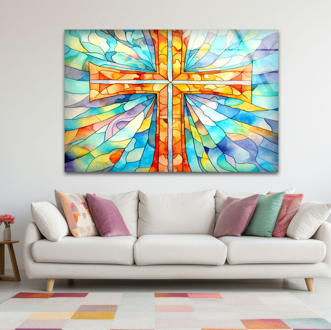 Sacred Cross Stained Glass Wall Art – Radiant Christian Home Decor