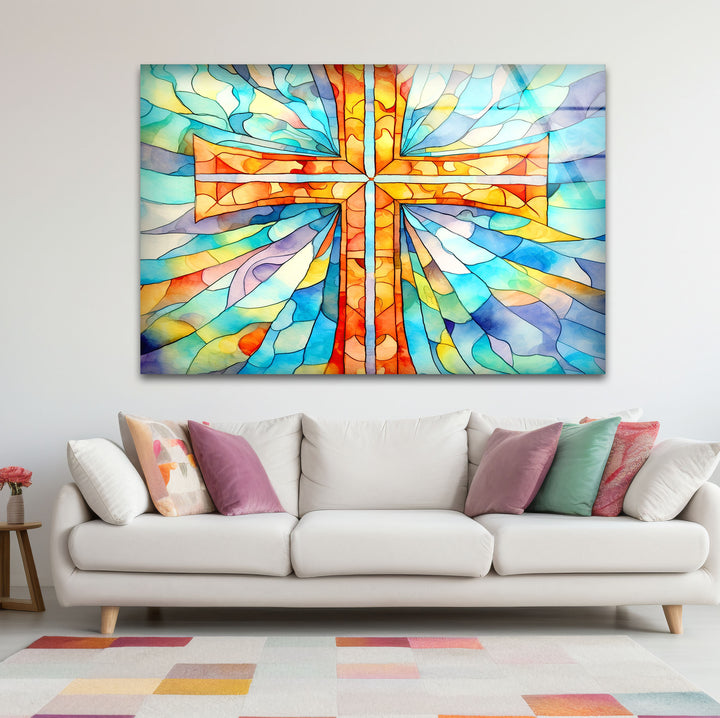 Sacred Cross Stained Glass Wall Art – Radiant Christian Home Decor
