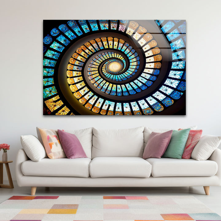 Spiral Stained Glass Window Art – Vibrant Mosaic Spiral for Home Decor