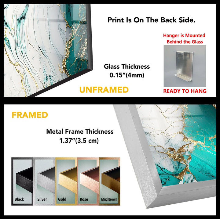 Teal and White Marble Wall Art – Luxury Abstract Glass Print with Gold Veins for Modern Interiors - MyPhotoStation