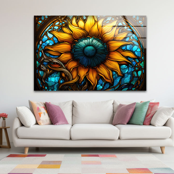 Sonnenblumen-Buntglas-Wandkunst – Lebendiges, florales, von der Natur inspiriertes Dekor 