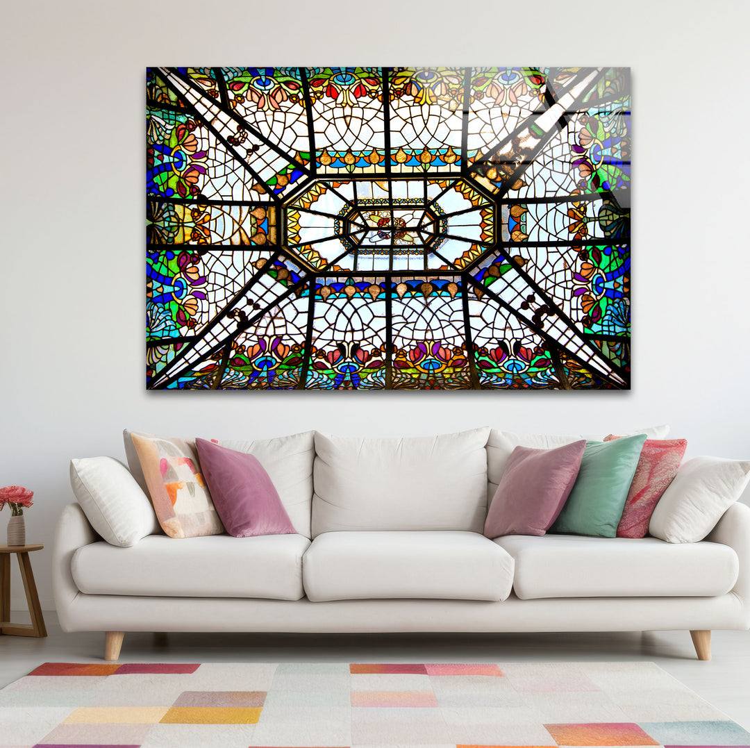 Buntglas-Deckenwandkunst – Elegantes architektonisches Glasdesign 