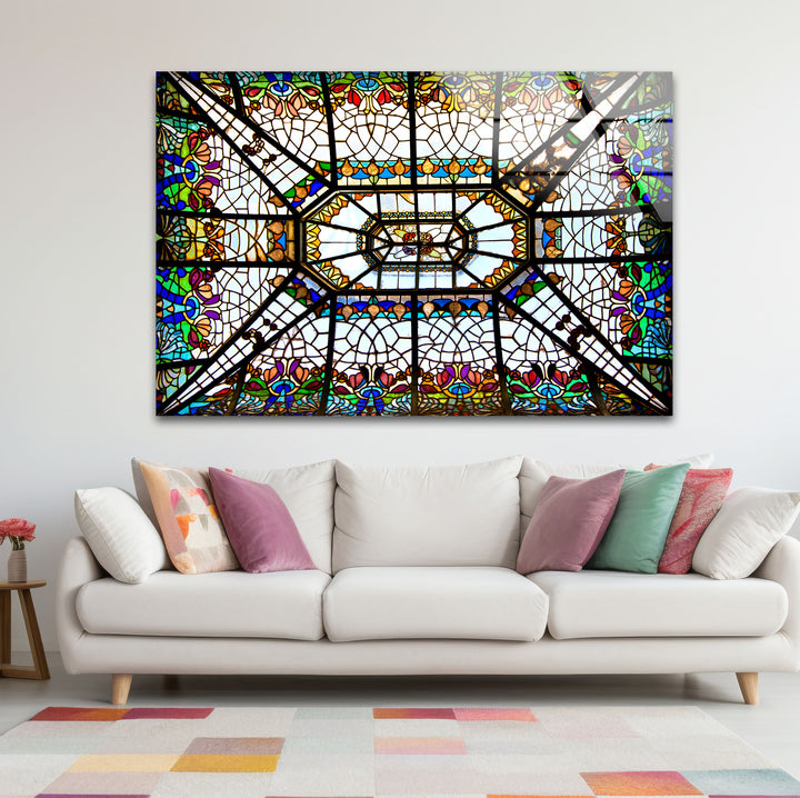 Buntglas-Deckenwandkunst – Elegantes architektonisches Glasdesign 
