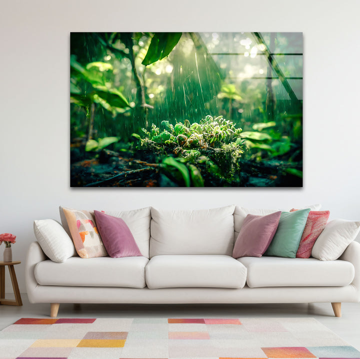 Lush Rainforest Glass Wall Art – Tranquil Greenery & Nature Serenity