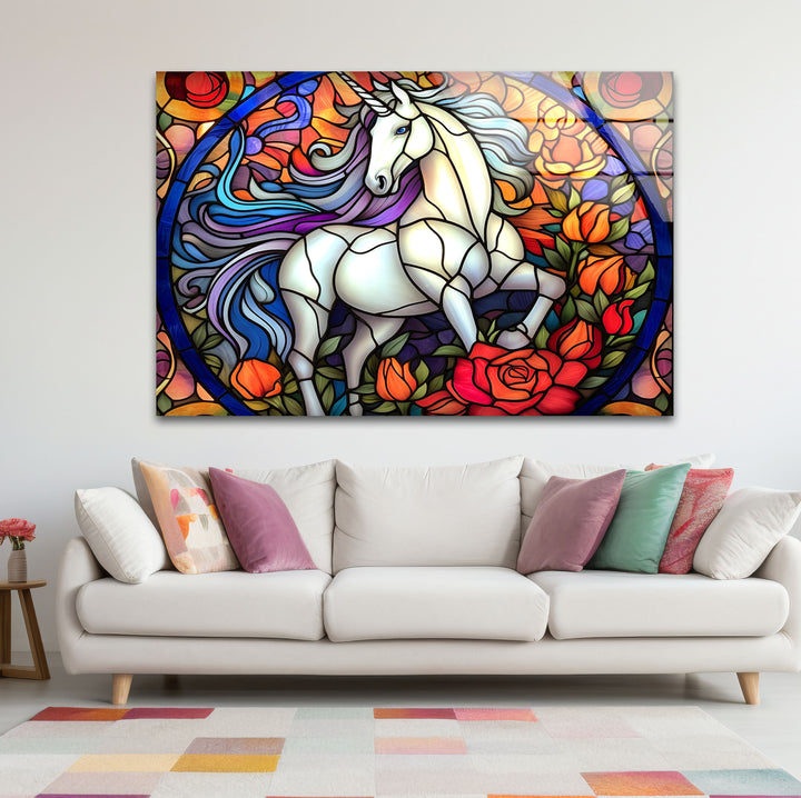 Majestic Unicorn Stained Glass Wall Art – Fantasy-Inspired Home Decor