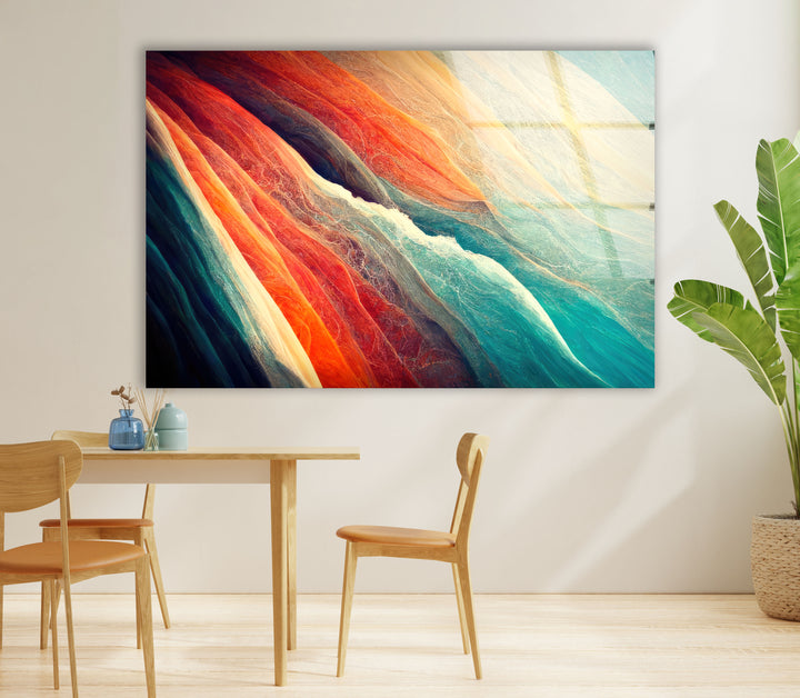 Abstrakte Wandkunst „Ozeanströmungen“ – Glasdruck in fließenden Farben 