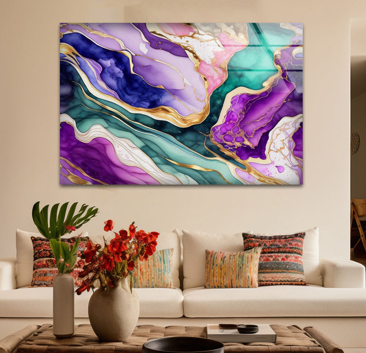 Colorful Geode Marble Wall Art – Abstract Crystal Glass Print for Interiors