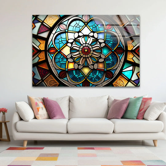 Stained Glass Mandala Wall Art – Intricate Geometric Pattern Design - MyPhotoStation