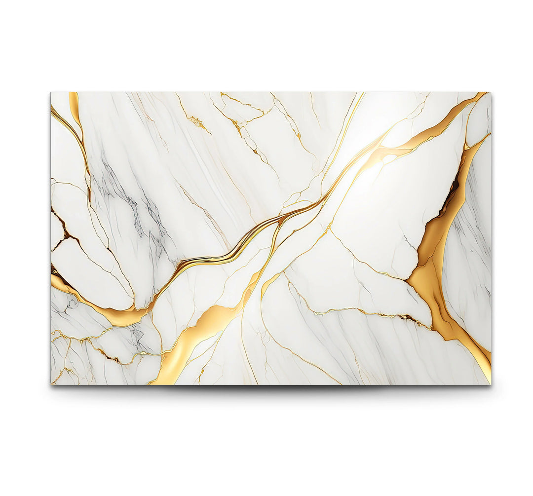White Marble Wall Art with Gold Veins – Elegant Abstract Glass Print for Modern Luxury Interiors - MyPhotoStation
