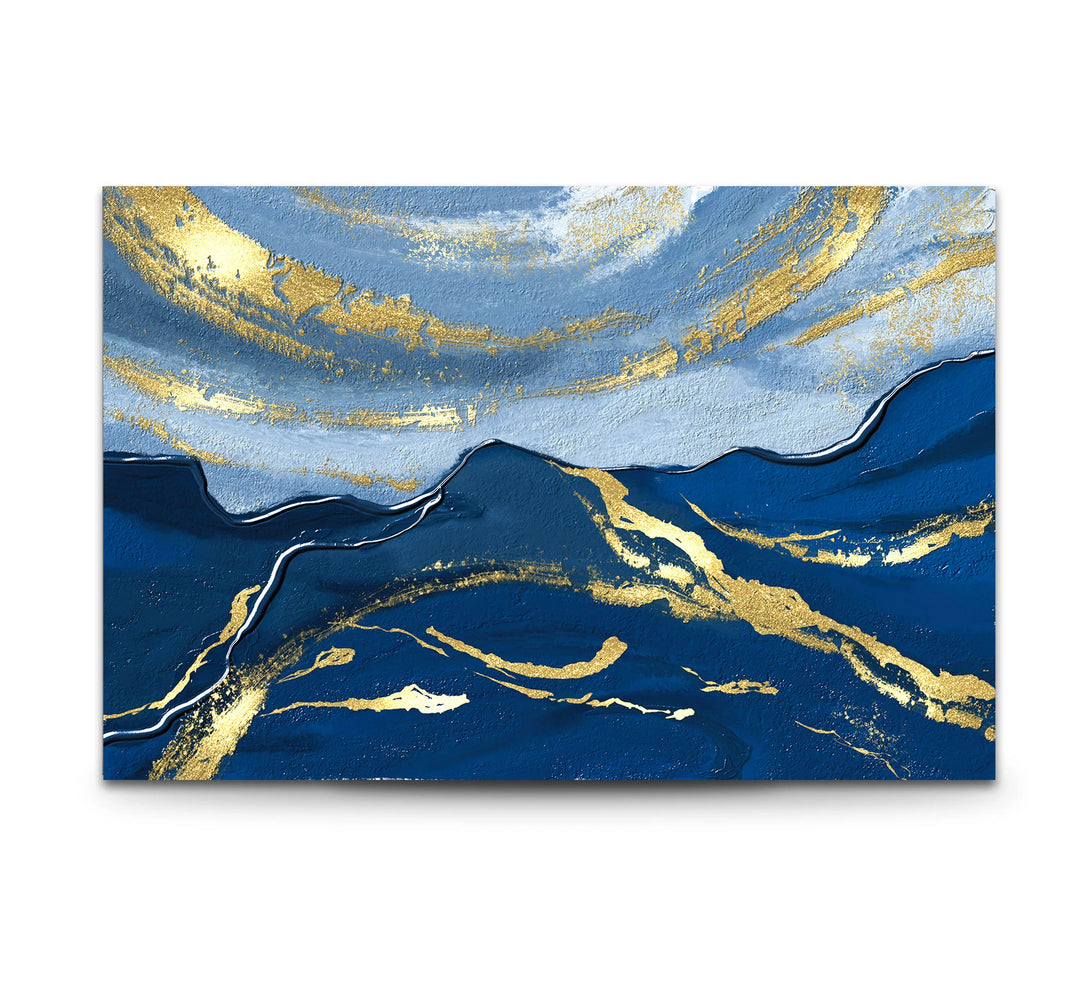 Navy Blue and Gold Abstract Landscape Wall Art – Elegant Glass Print for Modern Living Spaces - MyPhotoStation