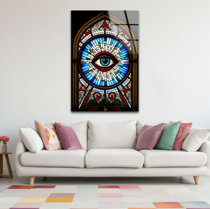 All-Seeing Eye Stained Glass Wall Art – Illuminati-Inspired Gothic Decor