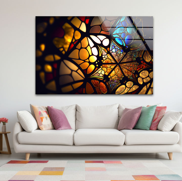 Goldene Buntglas-Wandkunst – Beleuchtete Mosaik-Lichtreflexionen