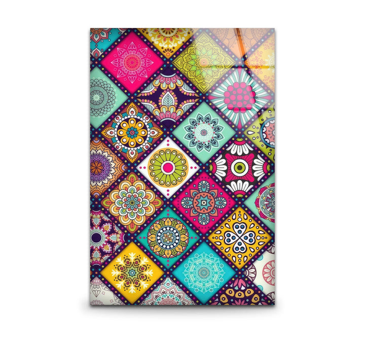 Bohemian Mandala Glass Wall Art – Colorful Mosaic Pattern for Eclectic Interiors - MyPhotoStation