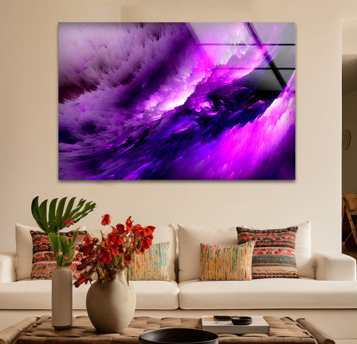Violet Cosmic Storm Wall Art – Abstract Purple Energy Glass Print