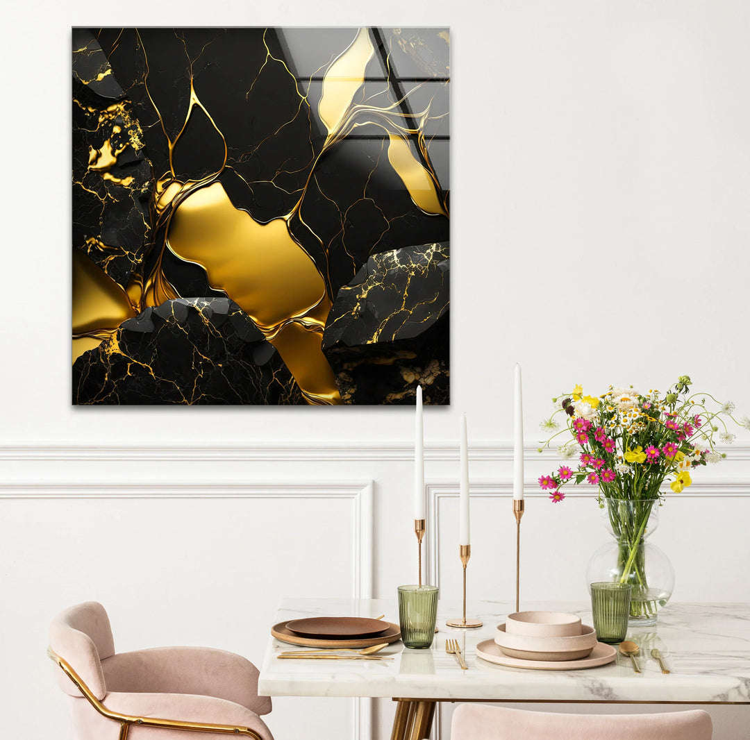 Black and Gold Abstract Wall Art – Modern Glass Print with Luxury Shine - MyPhotoStation