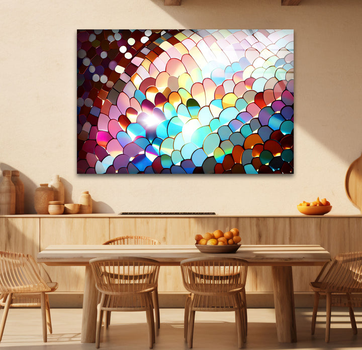 Rainbow Scale Glass Wall Art – Iridescent Abstract Decor Panel