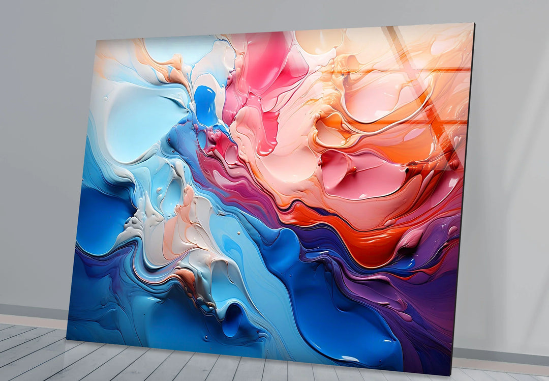 Color Flow Abstract Glass Wall Art – Vibrant Blue & Pink Modern Decor - MyPhotoStation