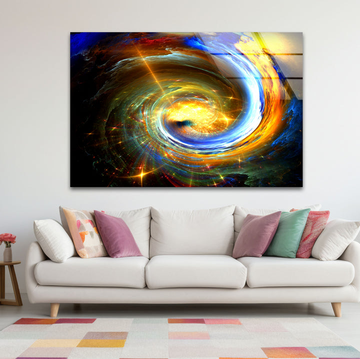 Galactic Vortex Wall Art – Spiral Energy Cosmos Glass Print Décor