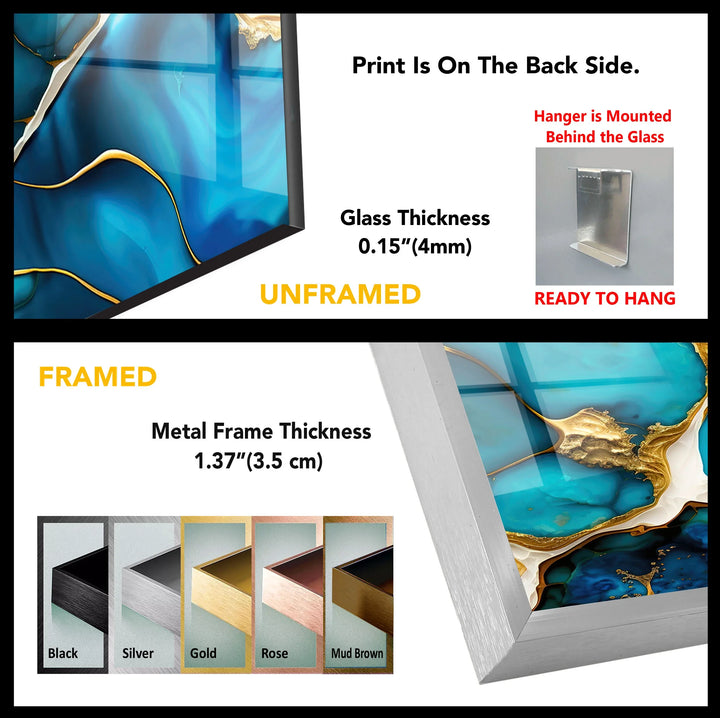 Turquoise Gold Abstract Wall Art – Luxurious Glass Print for Modern Interiors - MyPhotoStation