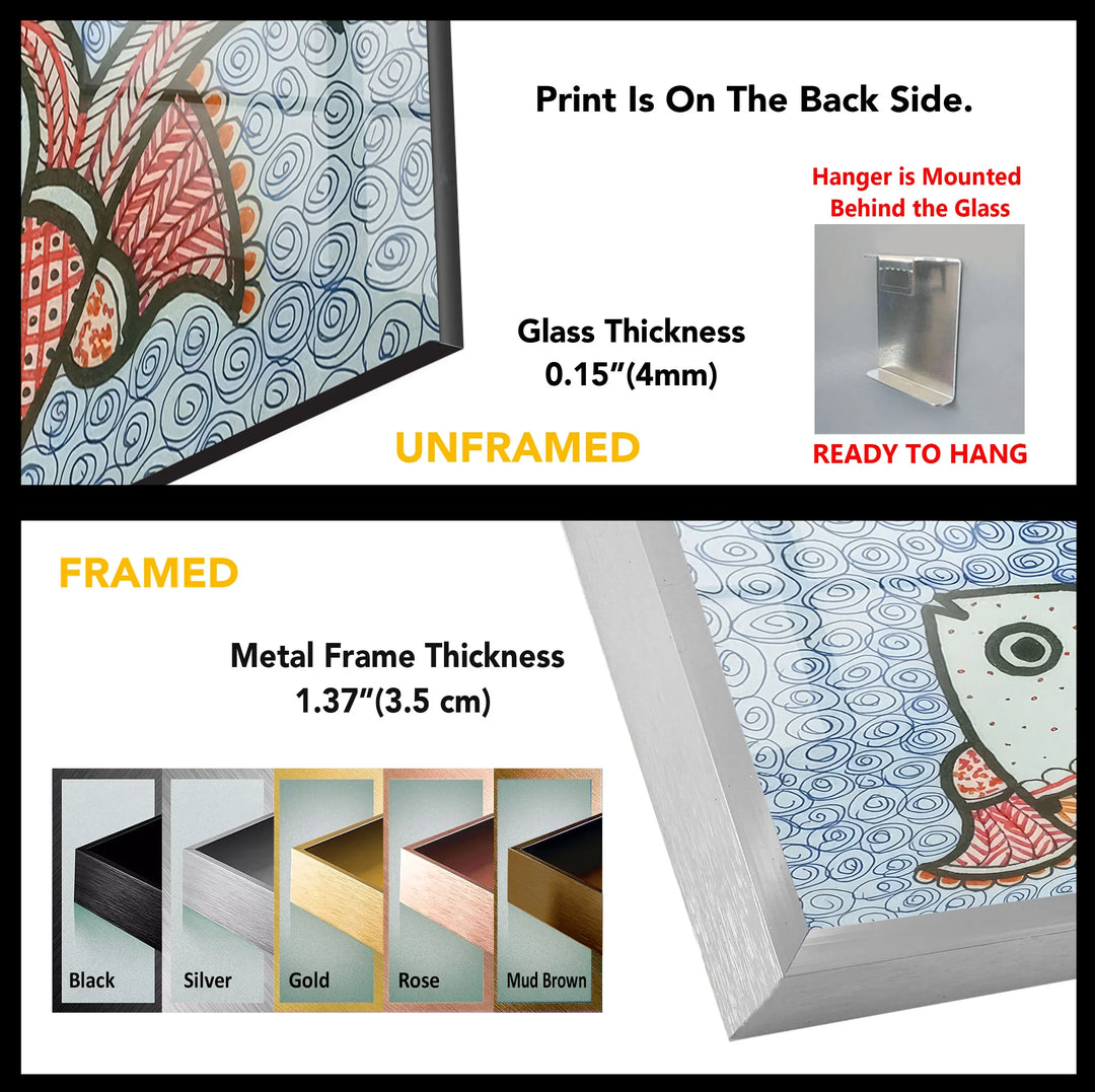 Traditional Folk Art Fish Wall Decor – Vibrant Indian Style Glass Print - MyPhotoStation