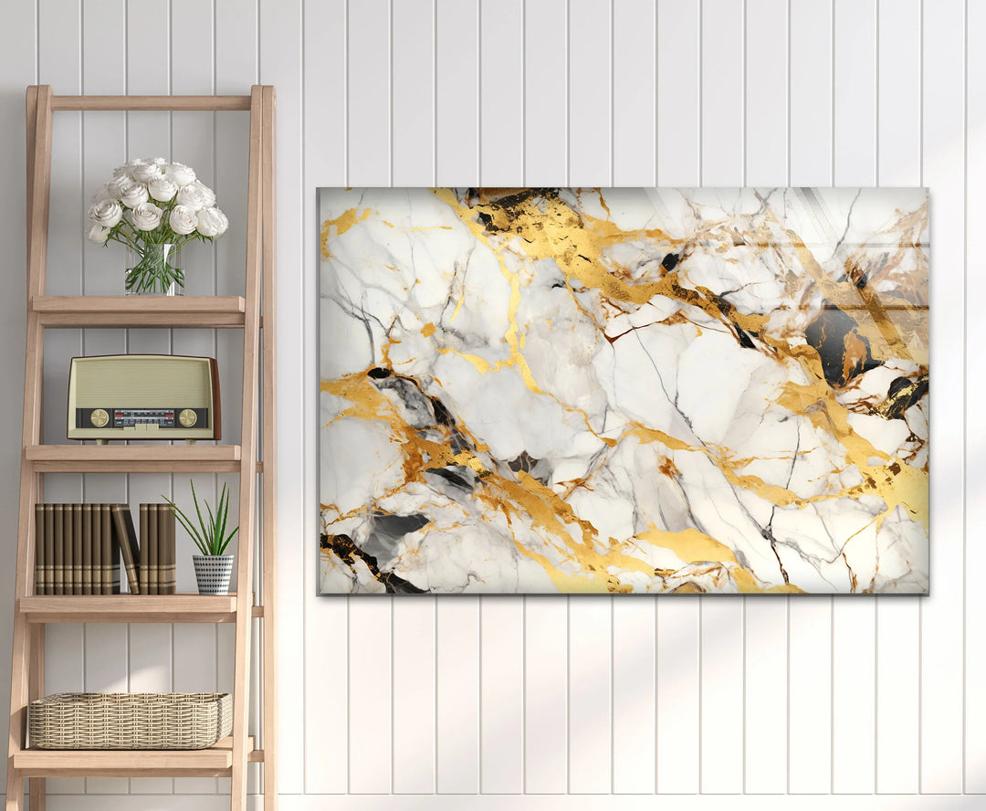 White Gold Marble Wall Art – Elegant Glass Print with Luxe Veined Texture for Modern Interiors - MyPhotoStation