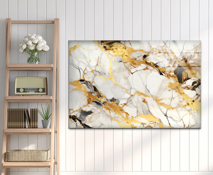 White Gold Marble Wall Art – Elegant Glass Print with Luxe Veined Texture for Modern Interiors - MyPhotoStation