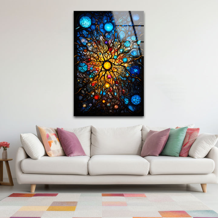 Celestial Stained Glass Wall Art – Cosmic Sunburst Galaxy Design