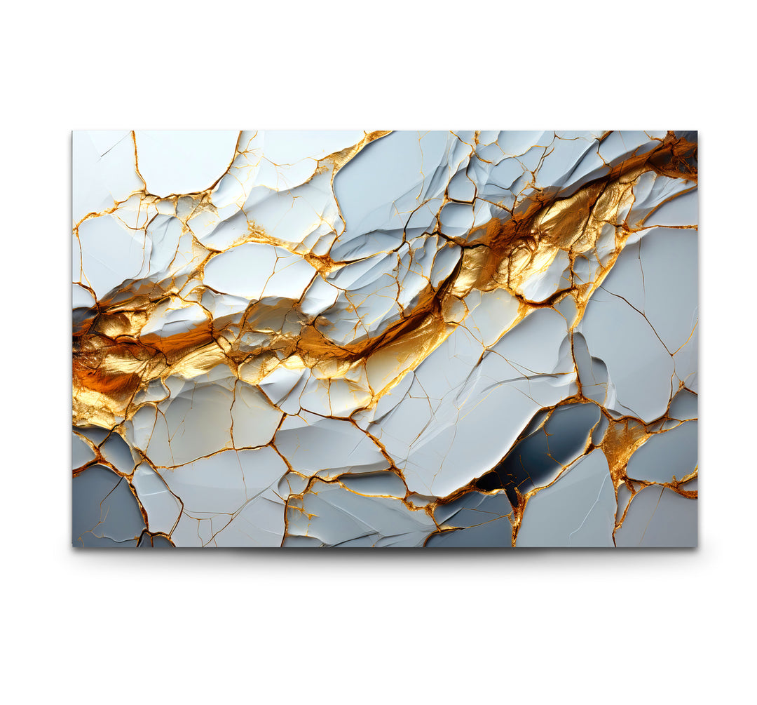 Golden Vein Marble Glass Wall Art – Luxury Abstract Stone Design for Modern Interiors