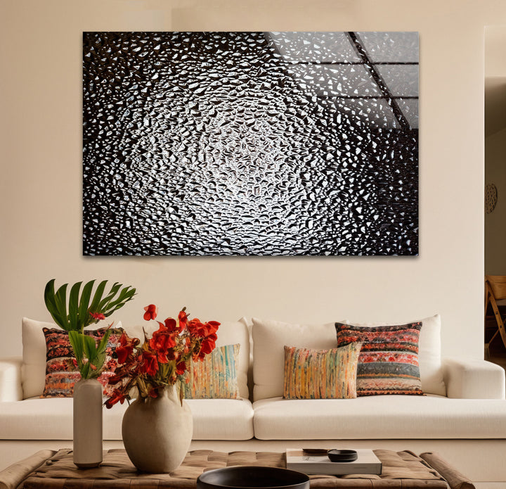 Monochrome Wandkunst aus zerbrochenem Glas – Abstrakter Textur-Glasdruck