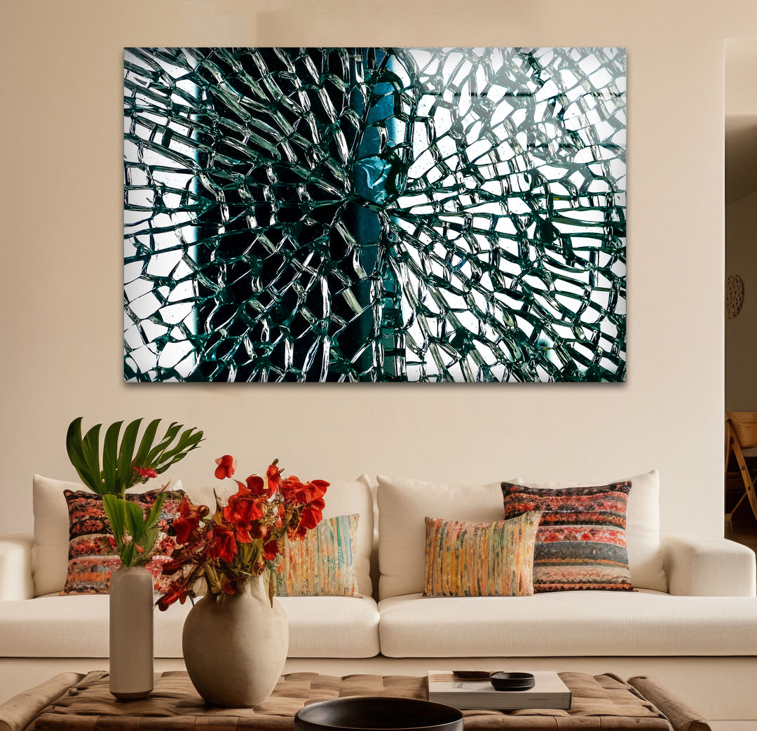 Fractured Glass Pattern Wall Art – Abstract Shattered Effect Glass Print