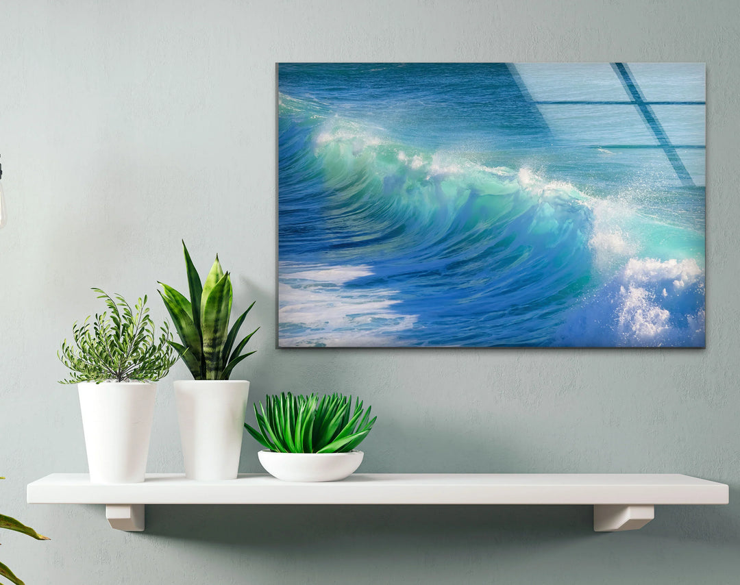 Crystal Blue Ocean Wave Wall Art – Tempered Glass Surf Seascape Print - MyPhotoStation