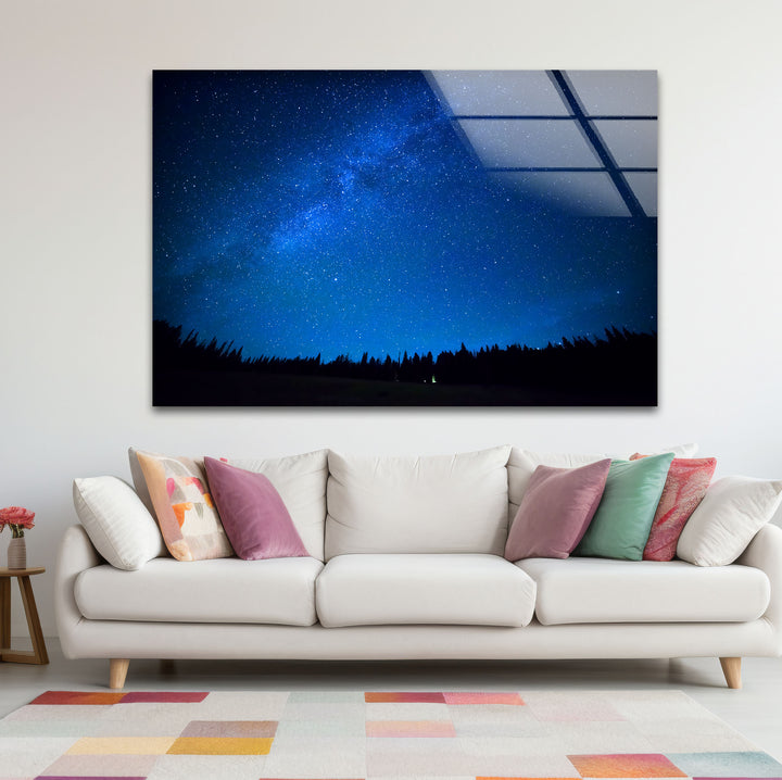 Starry Night Sky Wall Art – Deep Blue Milky Way Glass Print Decor