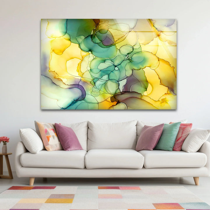 Yellow Green Abstract Wall Art – Modern Glass Print for Bright Interiors - MyPhotoStation