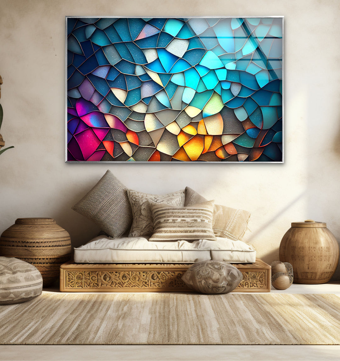Schimmernde Prisma-Mosaik-Glaswandkunst – Strahlende abstrakte Scherben 