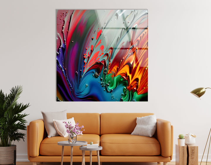 Color Storm Wall Art – Vivid Abstract Splash Glass Print