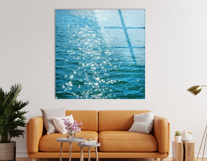 Sonnenbeschienene Meeresoberfläche Wandkunst – Minimalistischer Seeglasdruck 