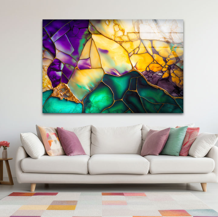 Emerald Amethyst Abstract Glass Wall Art – Geode Mosaic Color Print