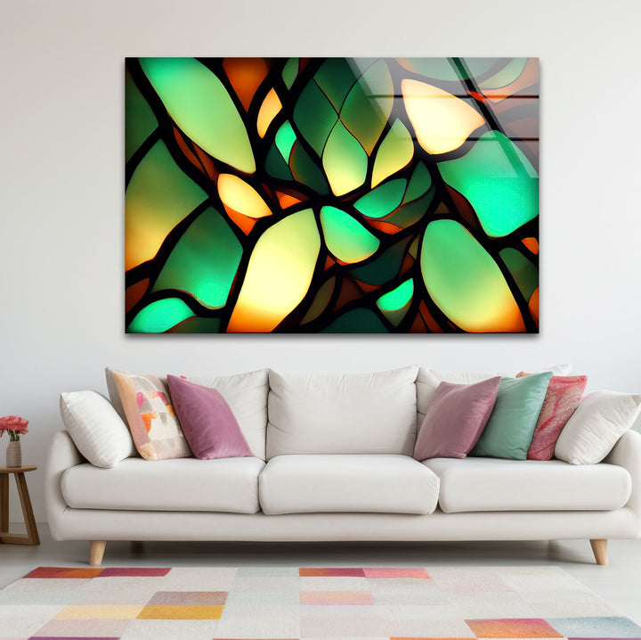 Green Leaf Glass Wall Art – Organic Abstract Nature-Inspired Panel