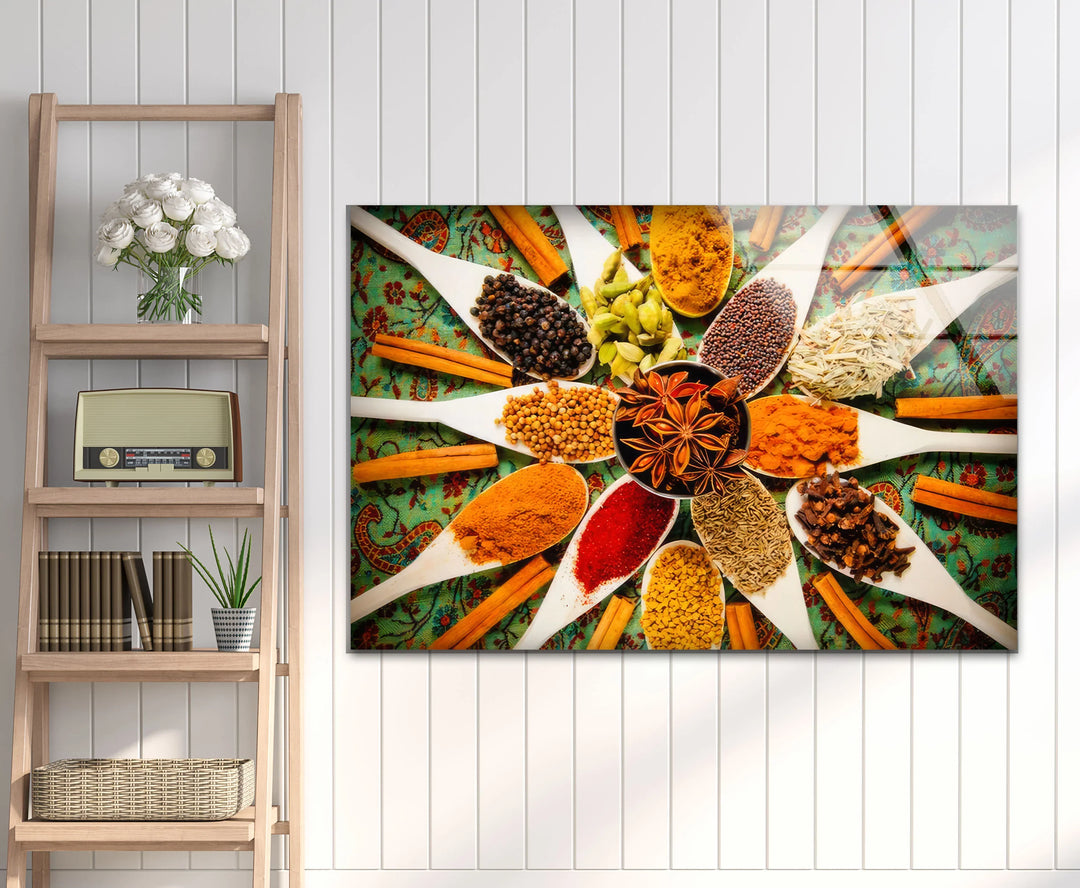 Colorful Indian Spices Wall Art – Kitchen Glass Print with Aromatic Herb Display for Culinary Decor - MyPhotoStation