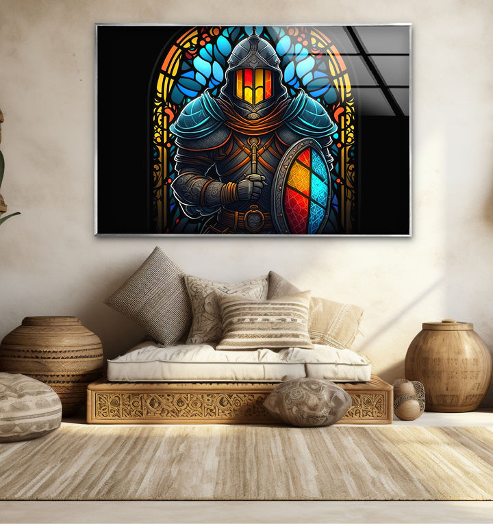 Stained Glass Knight Wall Art – Medieval Warrior Fantasy Decor