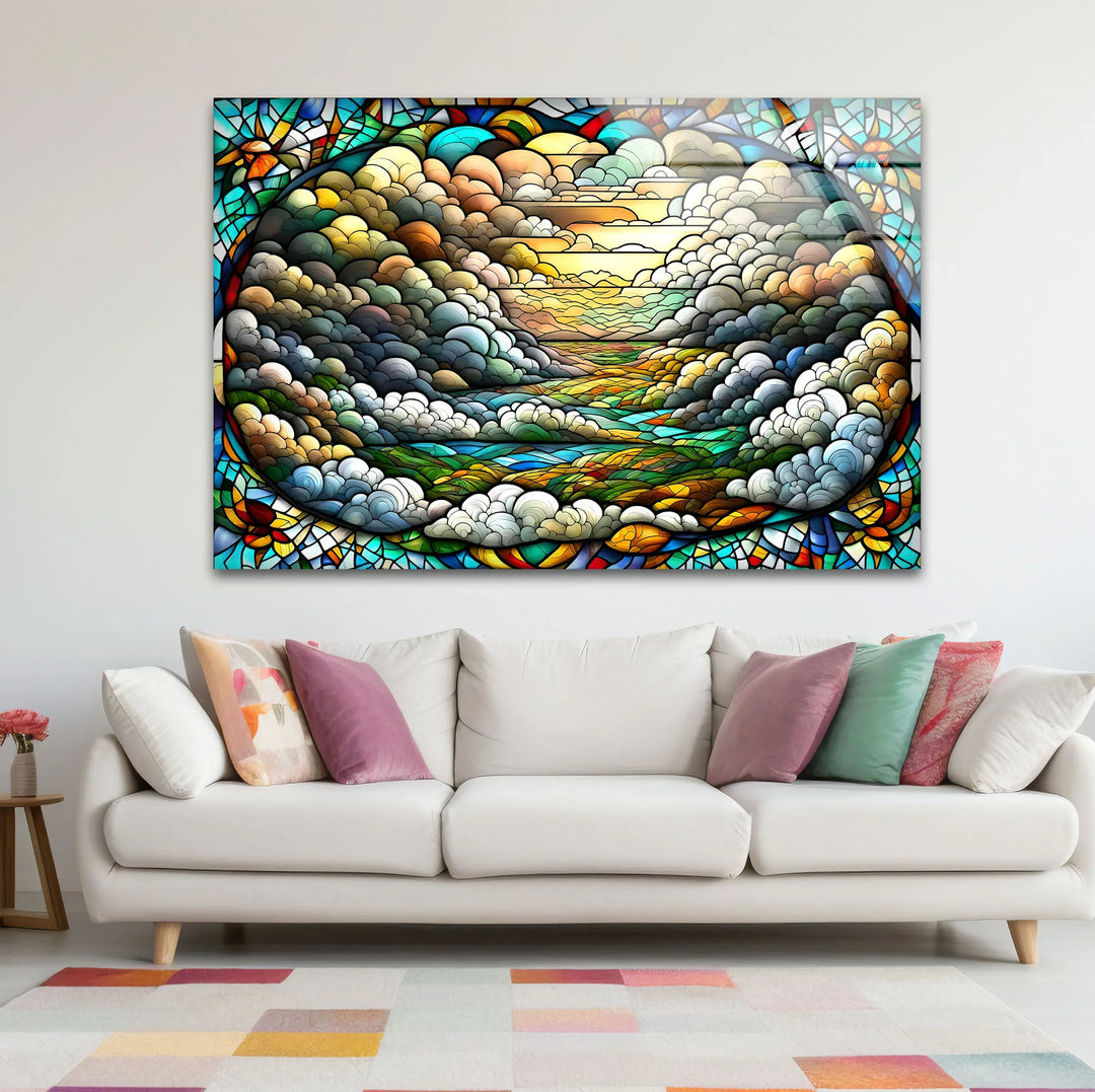 Stained Glass Landscape Wall Art – Colorful Sky & Rolling Hills - MyPhotoStation
