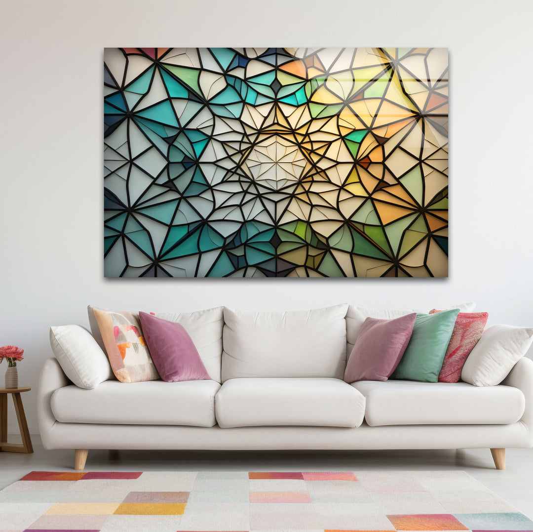 Geometrische Wanddekoration aus Buntglas – Modernes abstraktes Design, elegantes Wohndekor 