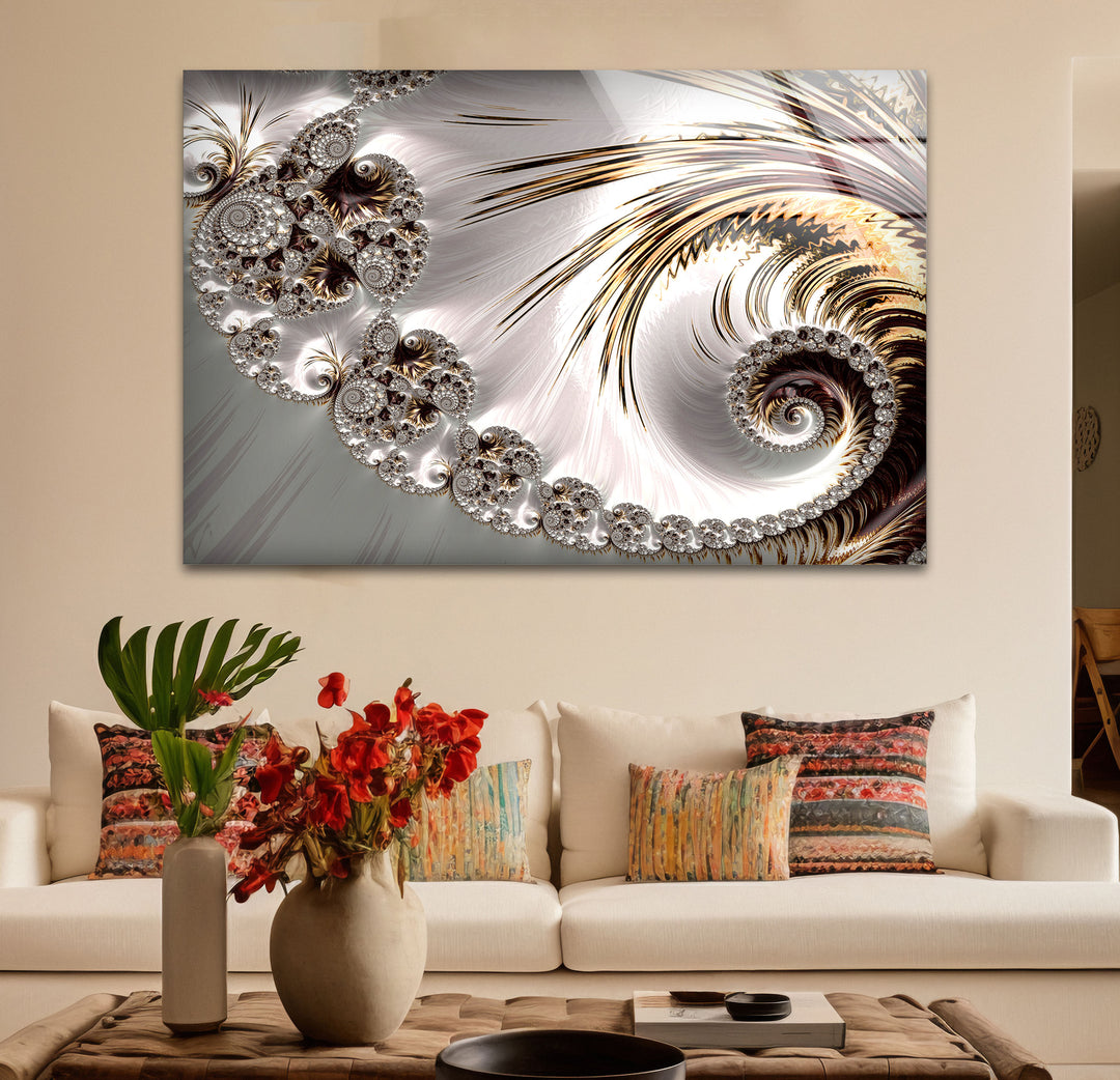 Golden Spiral Fractal Wall Art – Elegant Abstract Glass Print Decor