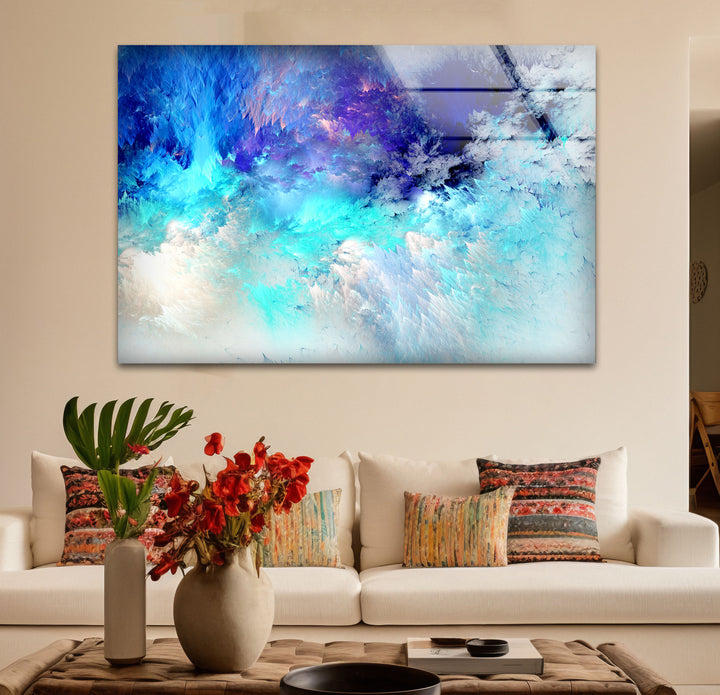 Icy Blue Dream Wall Art – Abstract Frosted Cloud Glass Print