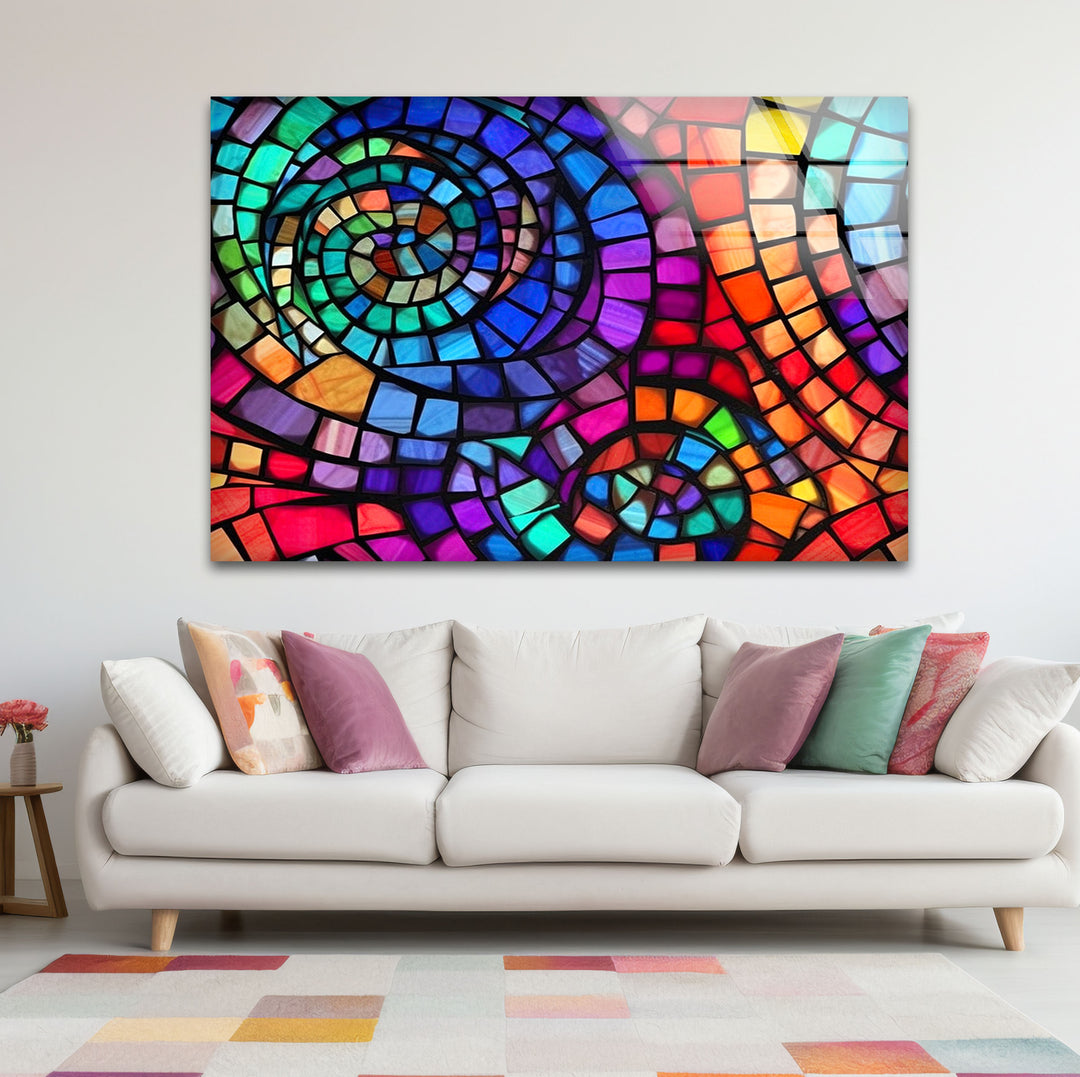 Vibrant Spiral Stained Glass Wall Art – Colorful Mosaic Window Design