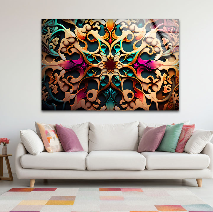 Verzierte Mandala-Wandkunst aus Glas – Lebendiges, wirbelndes Boho-Dekor 