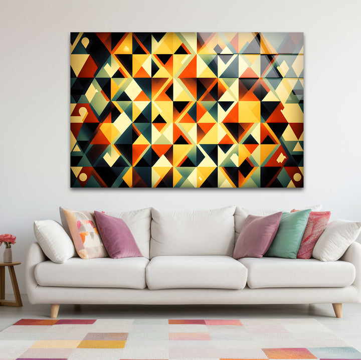 Geometrische Wandkunst aus Bernsteinglas – Auffälliges Retro-Dreiecksmuster-Dekor 